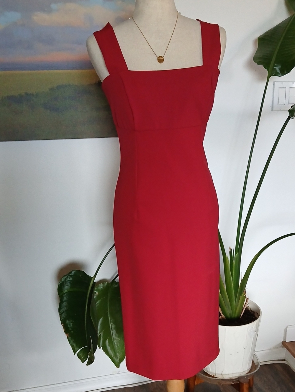Bardot Red Square-Neck Midi Sheath Dress